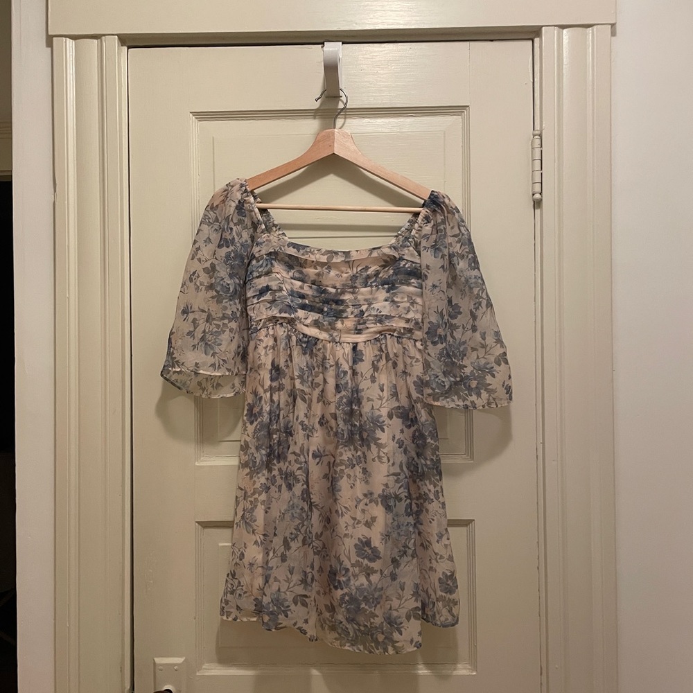 Abercrombie & Fitch - Emerson Angel Sleeve Mini Dress, Cream Floral, Small